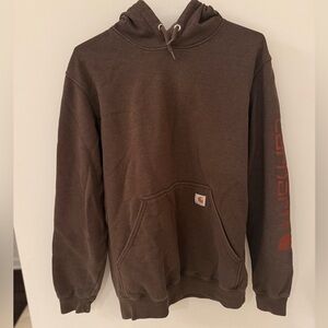 Carhartt Brown Pullover Hooded Sweatshirt with Sleeve Logo